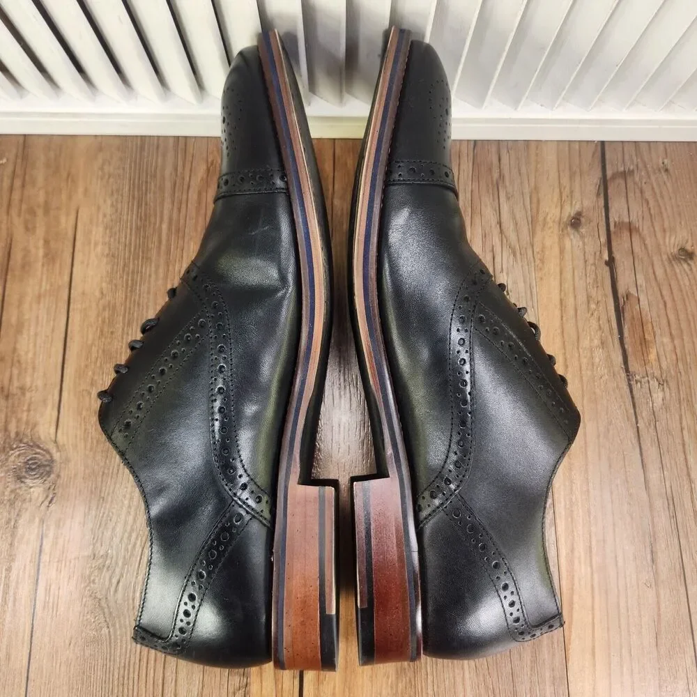 Johnston & Murphy Conard Men 11.5 Black Calfskin Captoe Brogue Oxford Dress Shoe